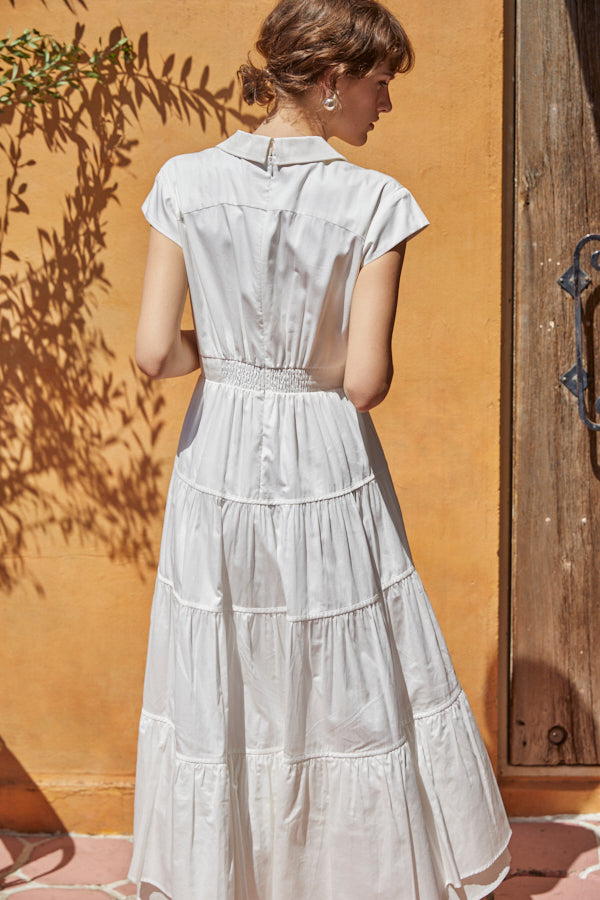 Oskar Tiered Shirt Dress -WHT-