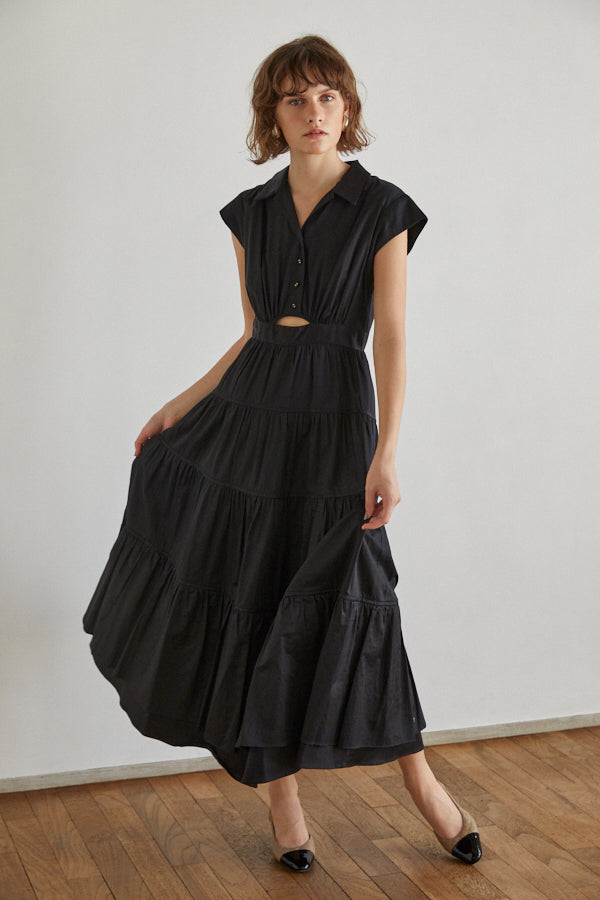 Oskar Tiered Shirt Dress -BLK-