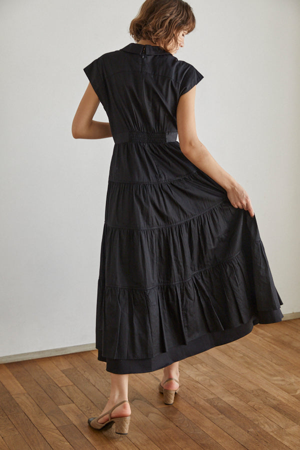 Oskar Tiered Shirt Dress -BLK-