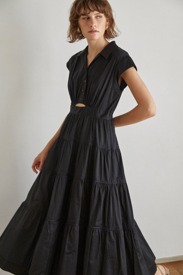 Oskar Tiered Shirt Dress -BLK-