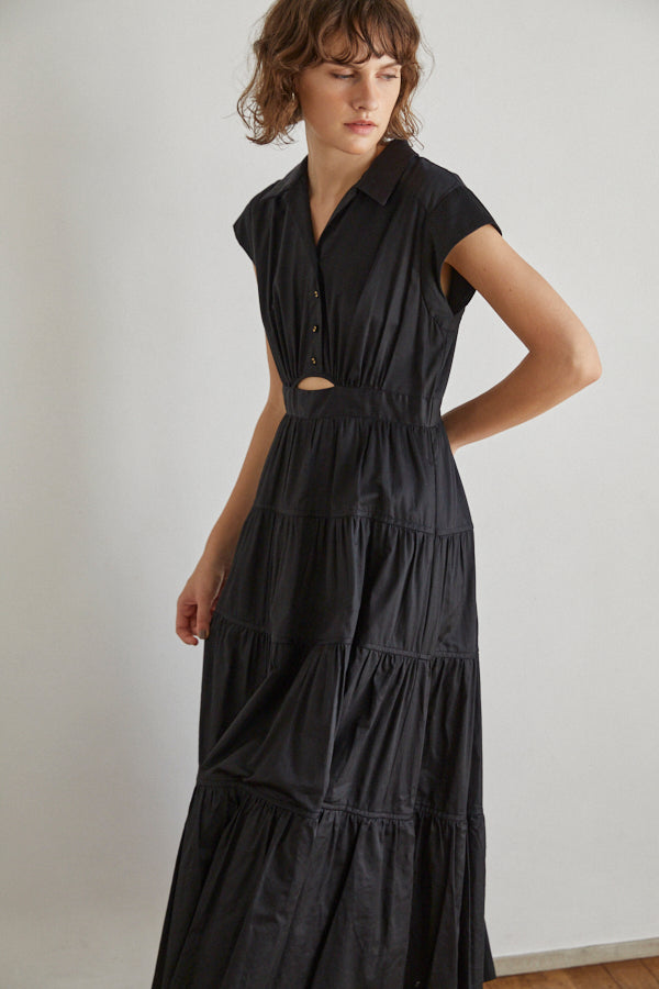 Oskar Tiered Shirt Dress -BLK-