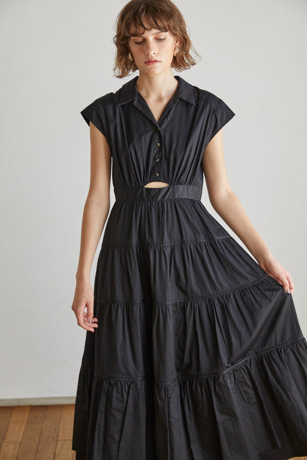 Oskar Tiered Shirt Dress -BLK-