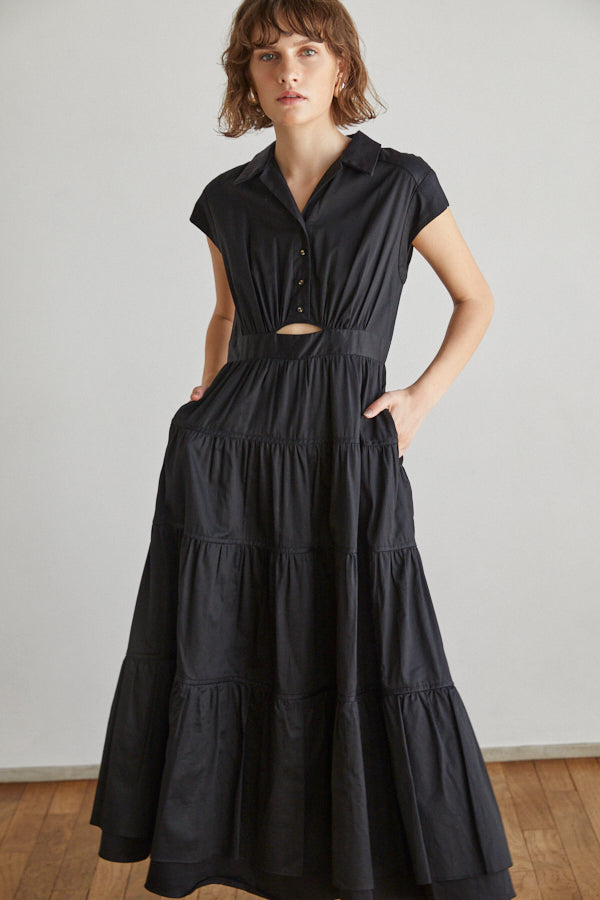 Oskar Tiered Shirt Dress -BLK-