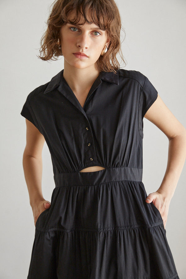 Oskar Tiered Shirt Dress -BLK-