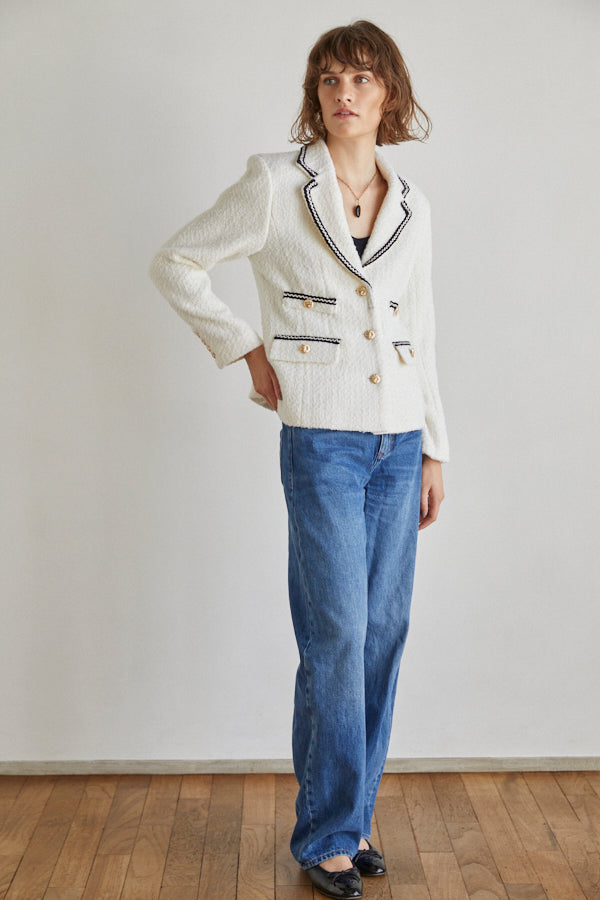 Joelle Tweed Blazer <br> -WHT-