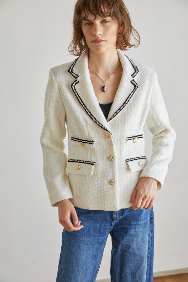 Joelle Tweed Blazer <br> -WHT-