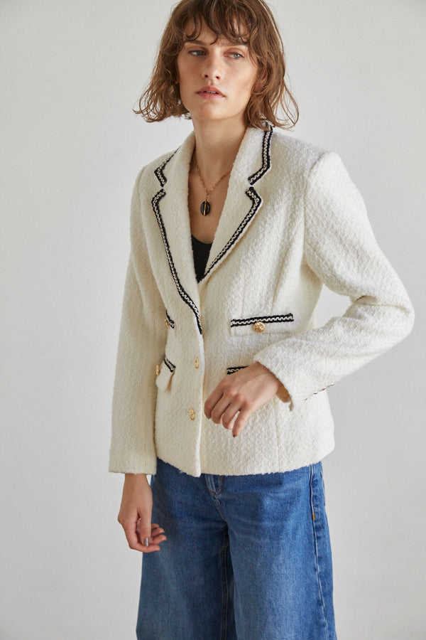 Joelle Tweed Blazer <br> -WHT-