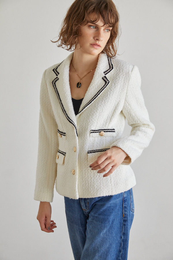 Joelle Tweed Blazer <br> -WHT-