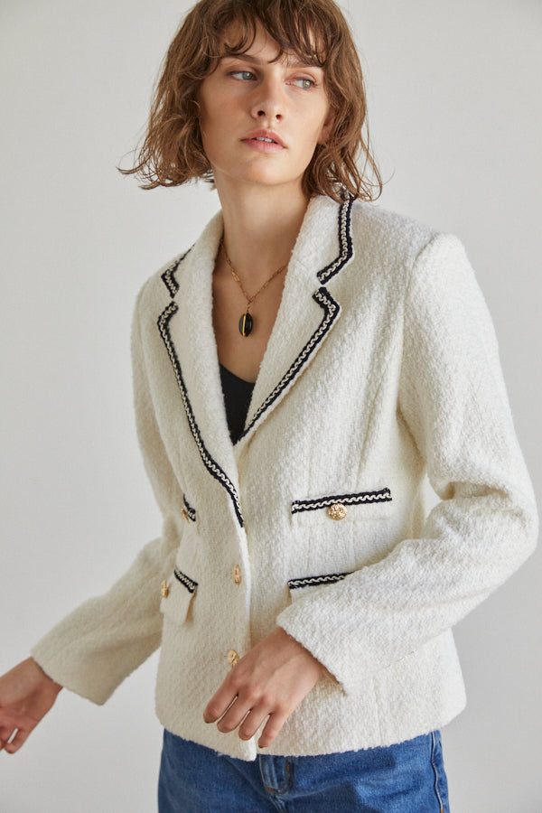 Joelle Tweed Blazer <br> -WHT-