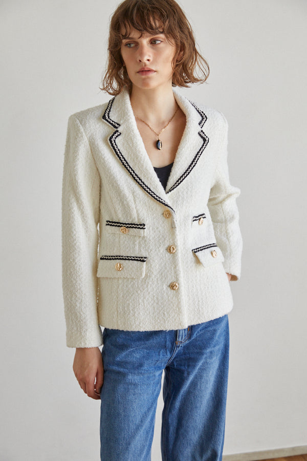 Joelle Tweed Blazer <br> -WHT-