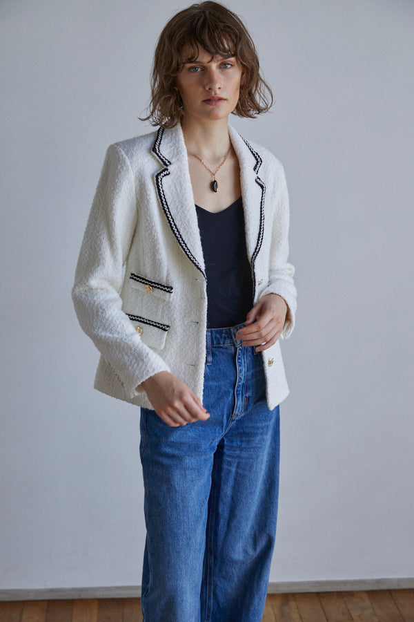 Joelle Tweed Blazer <br> -WHT-