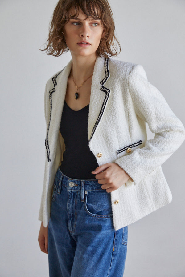 Joelle Tweed Blazer <br> -WHT-