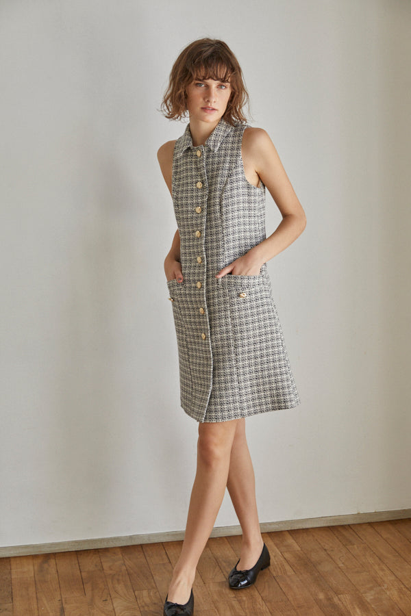 Georgia Tweed Dress -WHT-