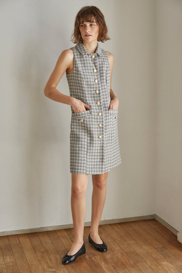 Georgia Tweed Dress -WHT-