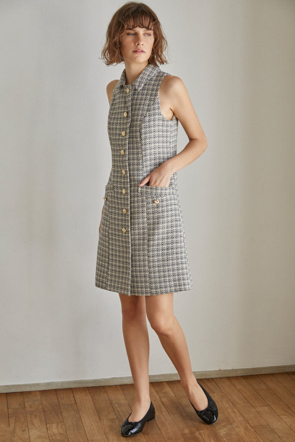 Georgia Tweed Dress -WHT-