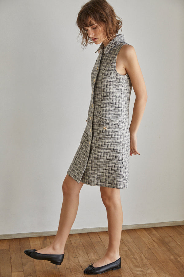 Georgia Tweed Dress -WHT-