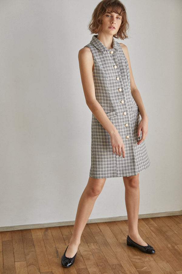 Georgia Tweed Dress -WHT-