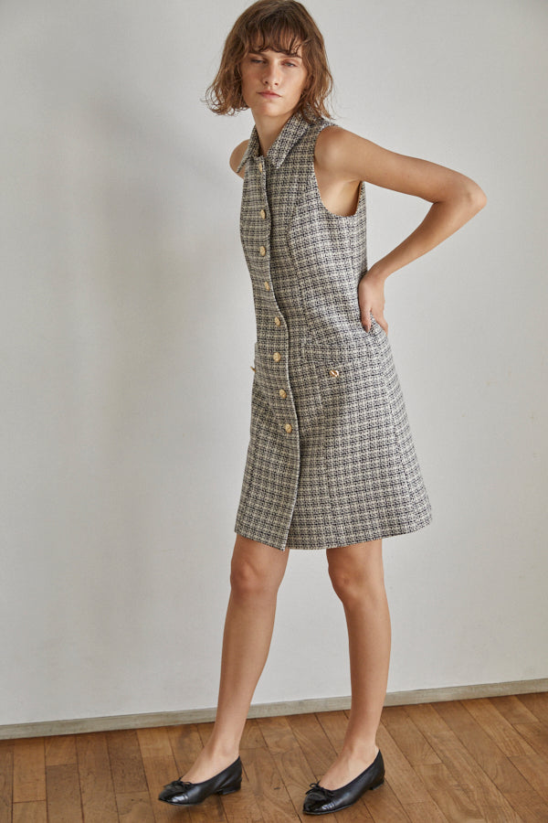 Georgia Tweed Dress -WHT-