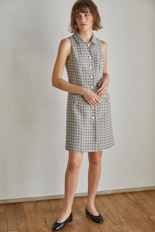 Georgia Tweed Dress -WHT-