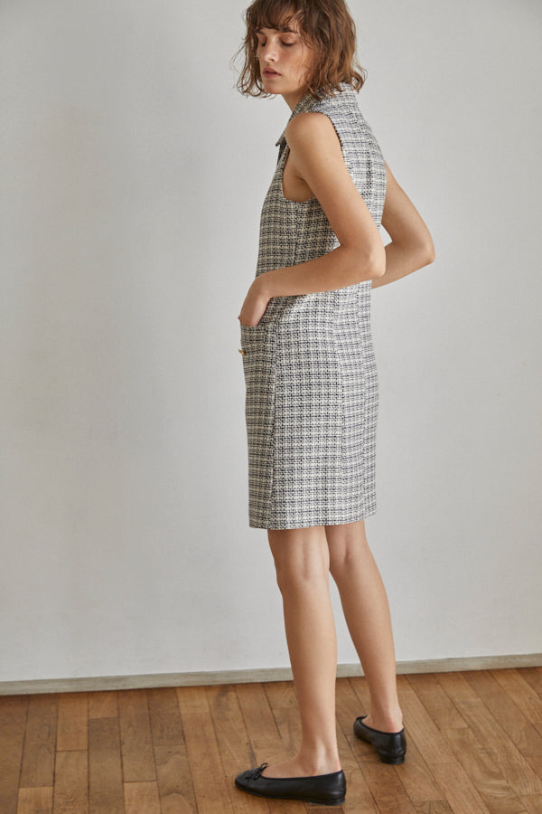 Georgia Tweed Dress -WHT-