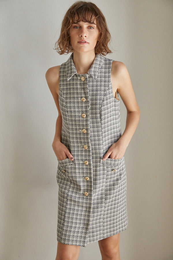 Georgia Tweed Dress -WHT-