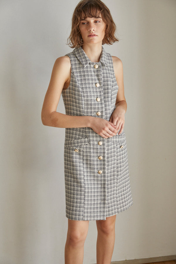 Georgia Tweed Dress -WHT-