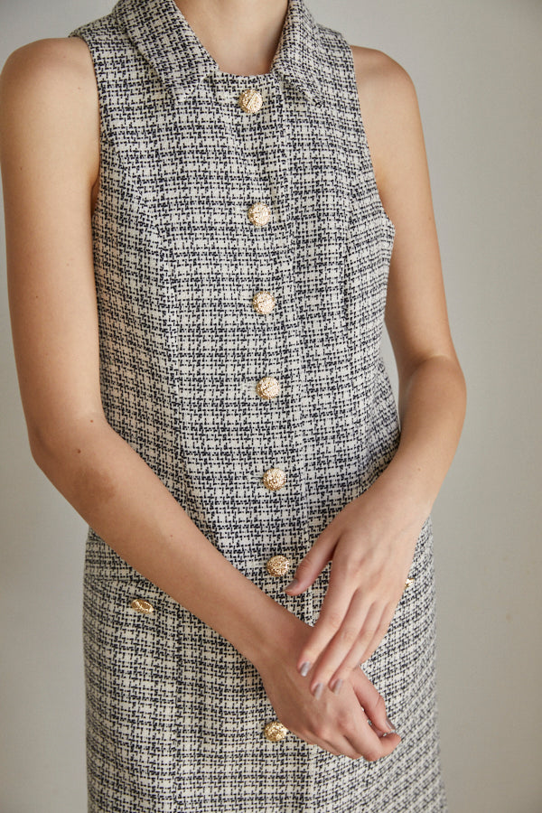 Georgia Tweed Dress -WHT-