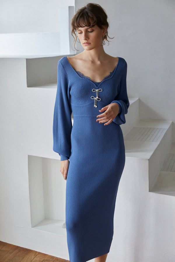 Ivanna Knit Midi Dress <br>  -Nuance blue-