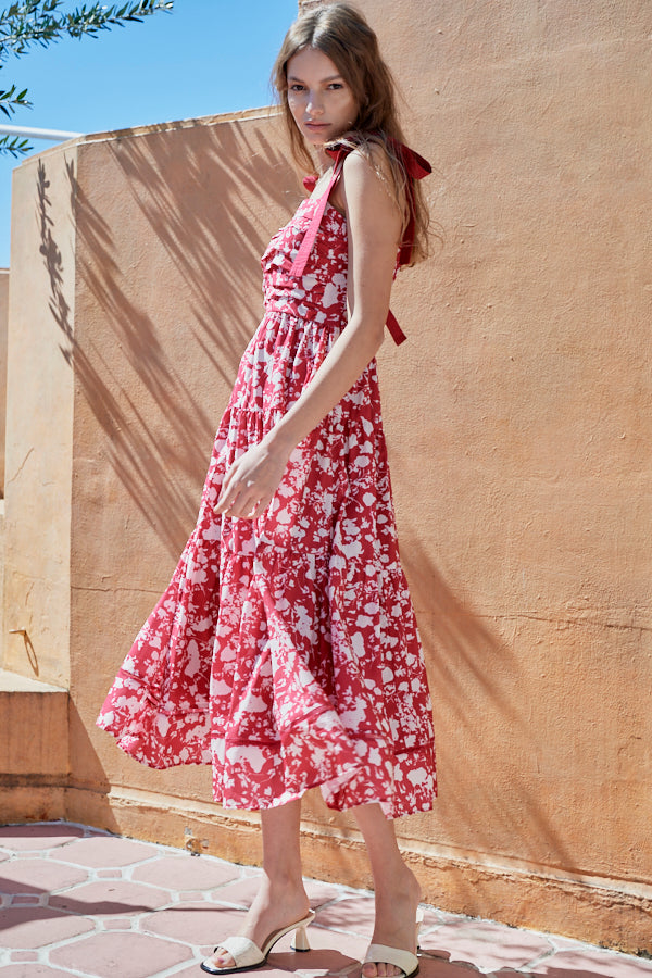 Sandra Floral-print long dress  <br>-RED x off.pt-