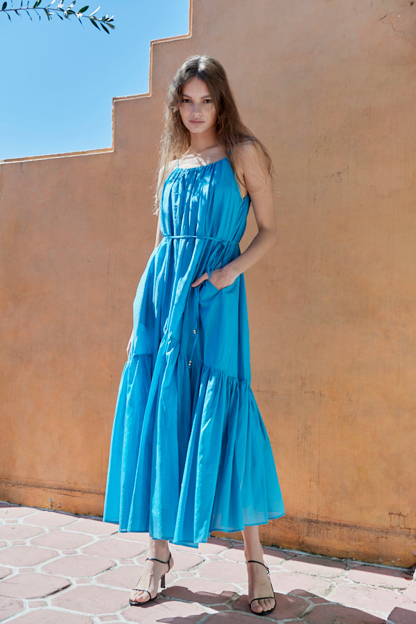 Dramatic summer belted dress <br> -BLU-