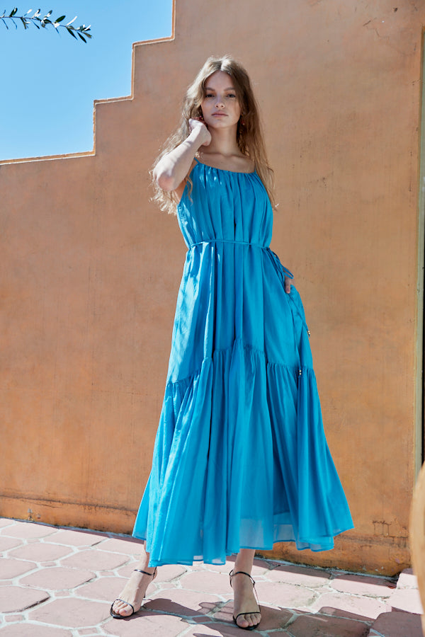 Dramatic summer belted dress <br> -BLU-