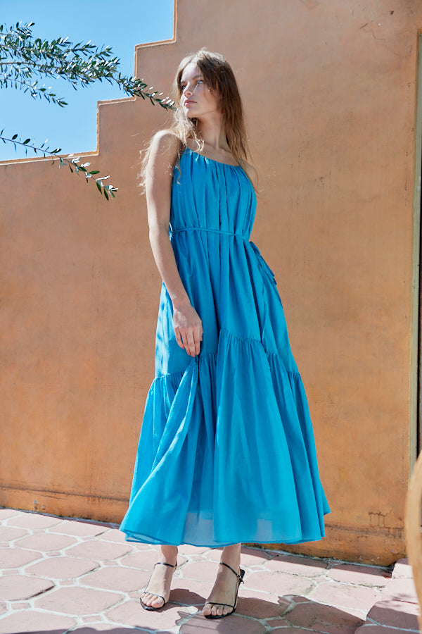 Dramatic summer belted dress <br> -BLU-