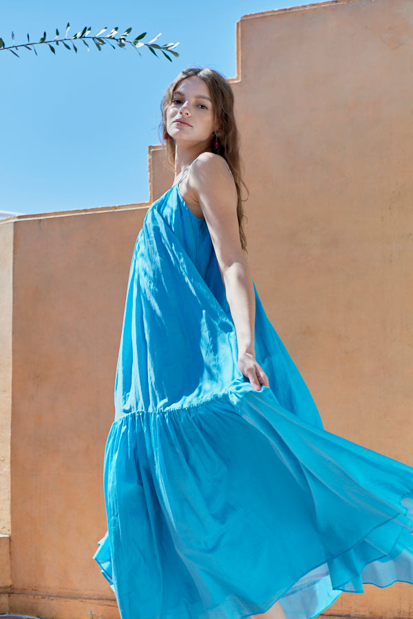 Dramatic summer belted dress <br> -BLU-