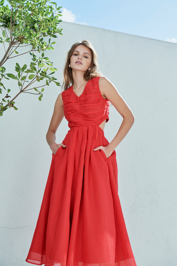 Cello Cut-our Dress <br> -Red-