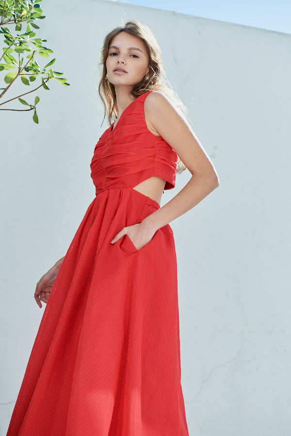 Cello Cut-our Dress <br> -Red-