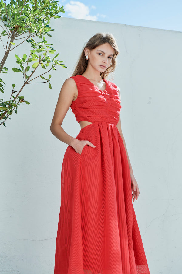 Cello Cut-our Dress <br> -Red-