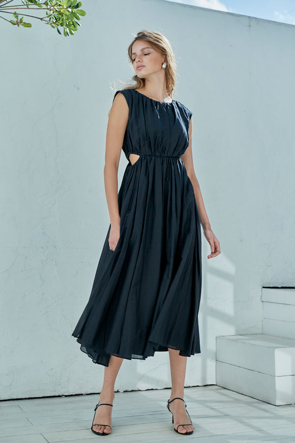 Ravello Silk Long Dress <br> -BLK-