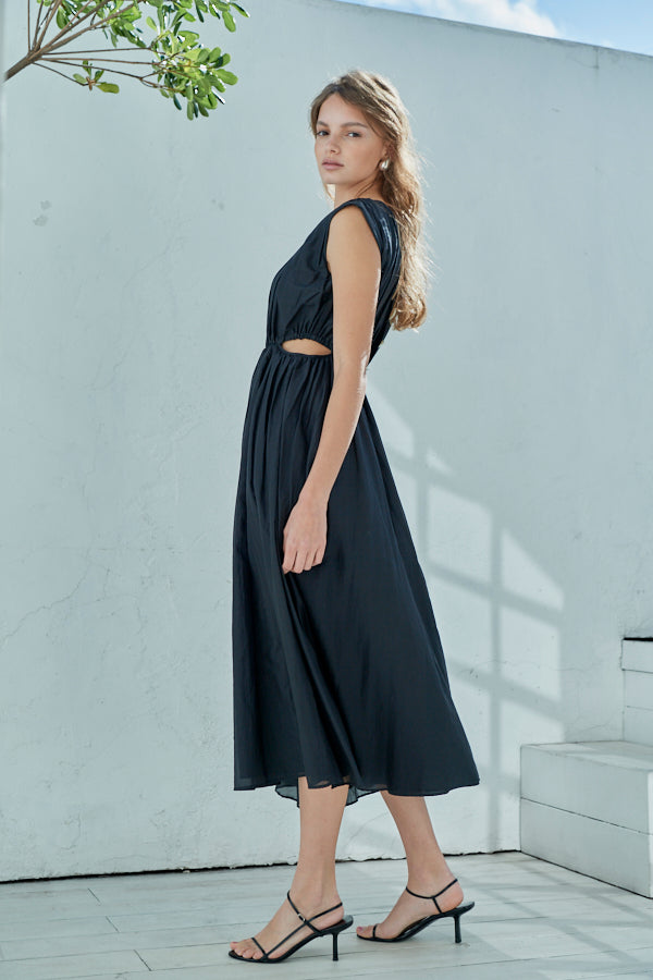 Ravello Silk Long Dress <br> -BLK-