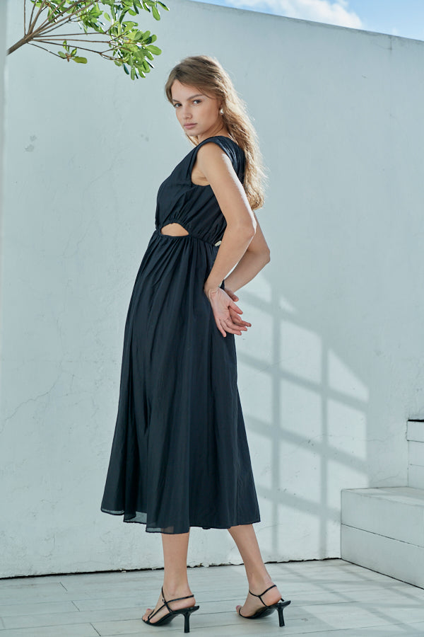 Ravello Silk Long Dress <br> -BLK-