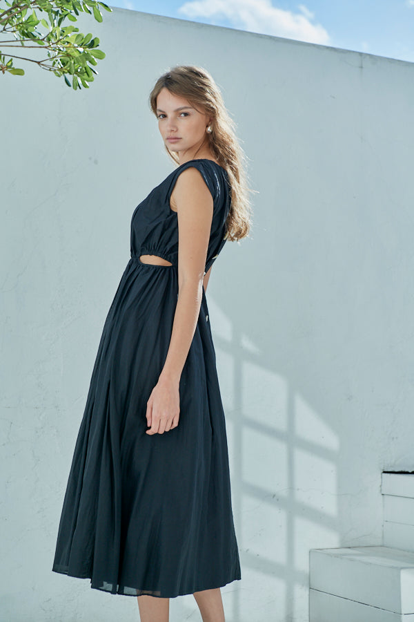 Ravello Silk Long Dress <br> -BLK-