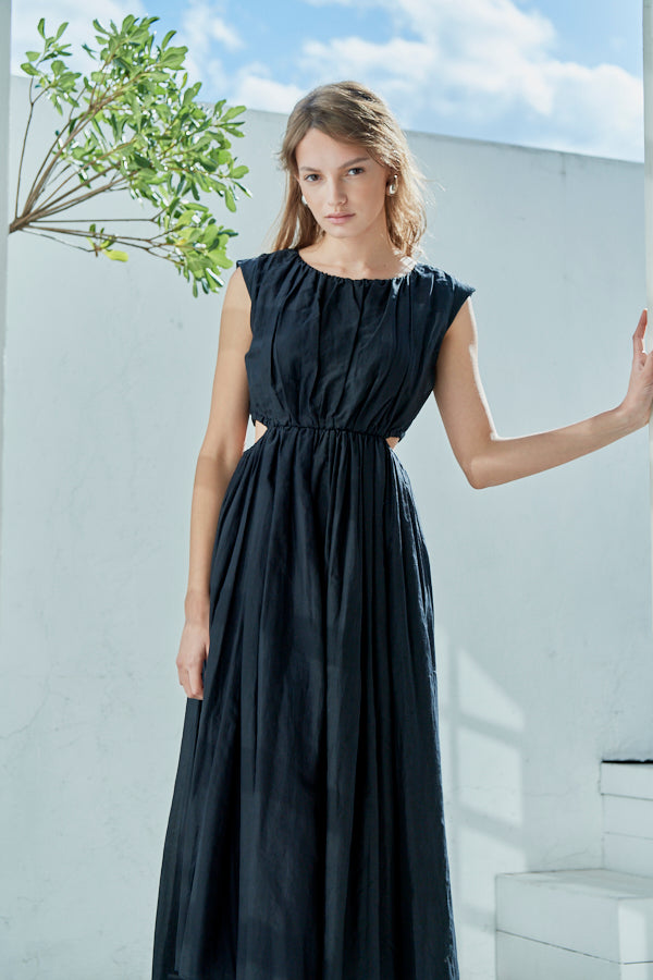 Ravello Silk Long Dress <br> -BLK-