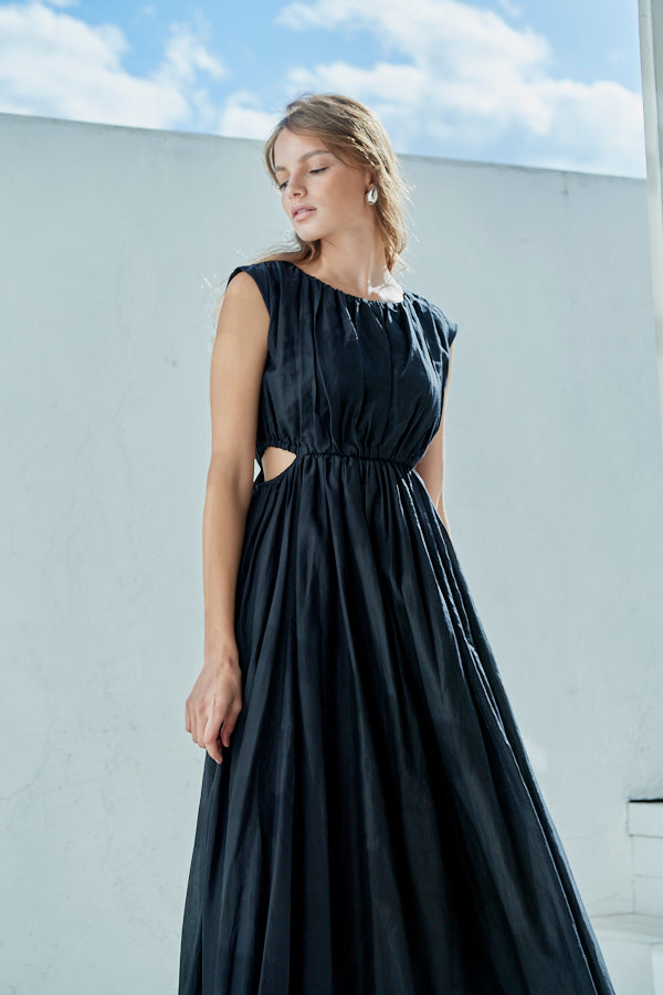 Ravello Silk Long Dress <br> -BLK-