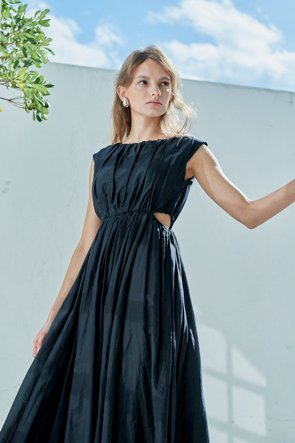 Ravello Silk Long Dress <br> -BLK-
