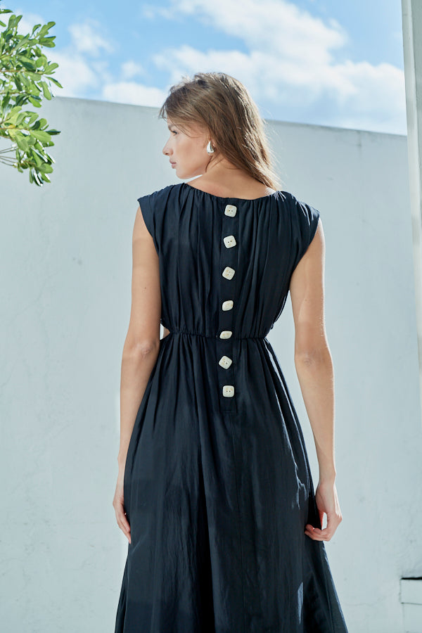 Ravello Silk Long Dress <br> -BLK-