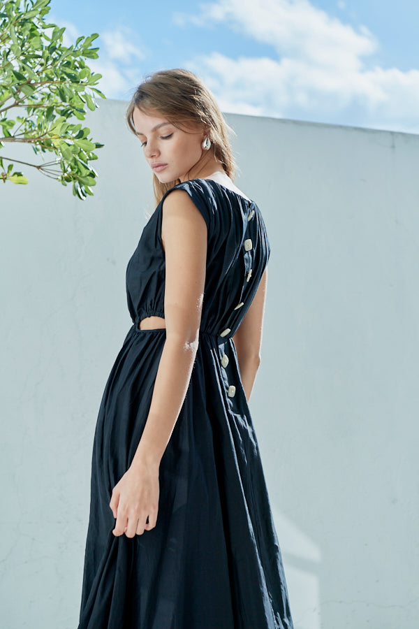 Ravello Silk Long Dress <br> -BLK-
