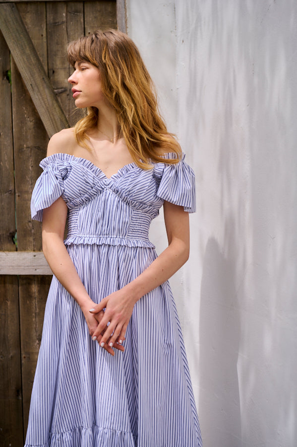 Charlotte Stripe Dress <br>-WHT×nvy-