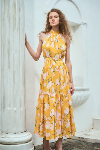 Positano Belted long Dress (new）<br>-YEL×pnk-