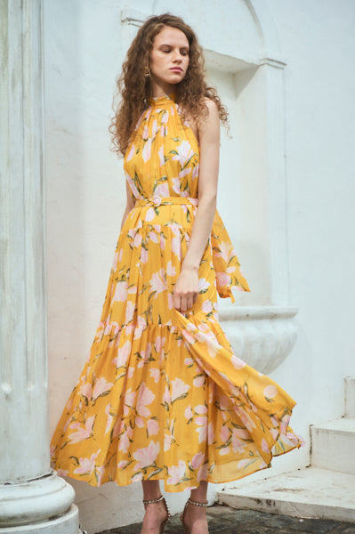 Positano Belted long Dress (new）<br>-YEL×pnk-