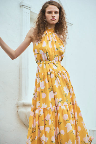 Positano Belted long Dress (new）<br>-YEL×pnk-