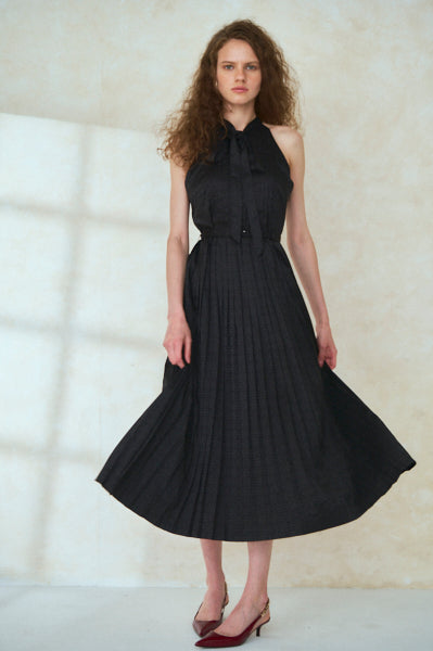 Rodin Satin Dress <br>-BLK-